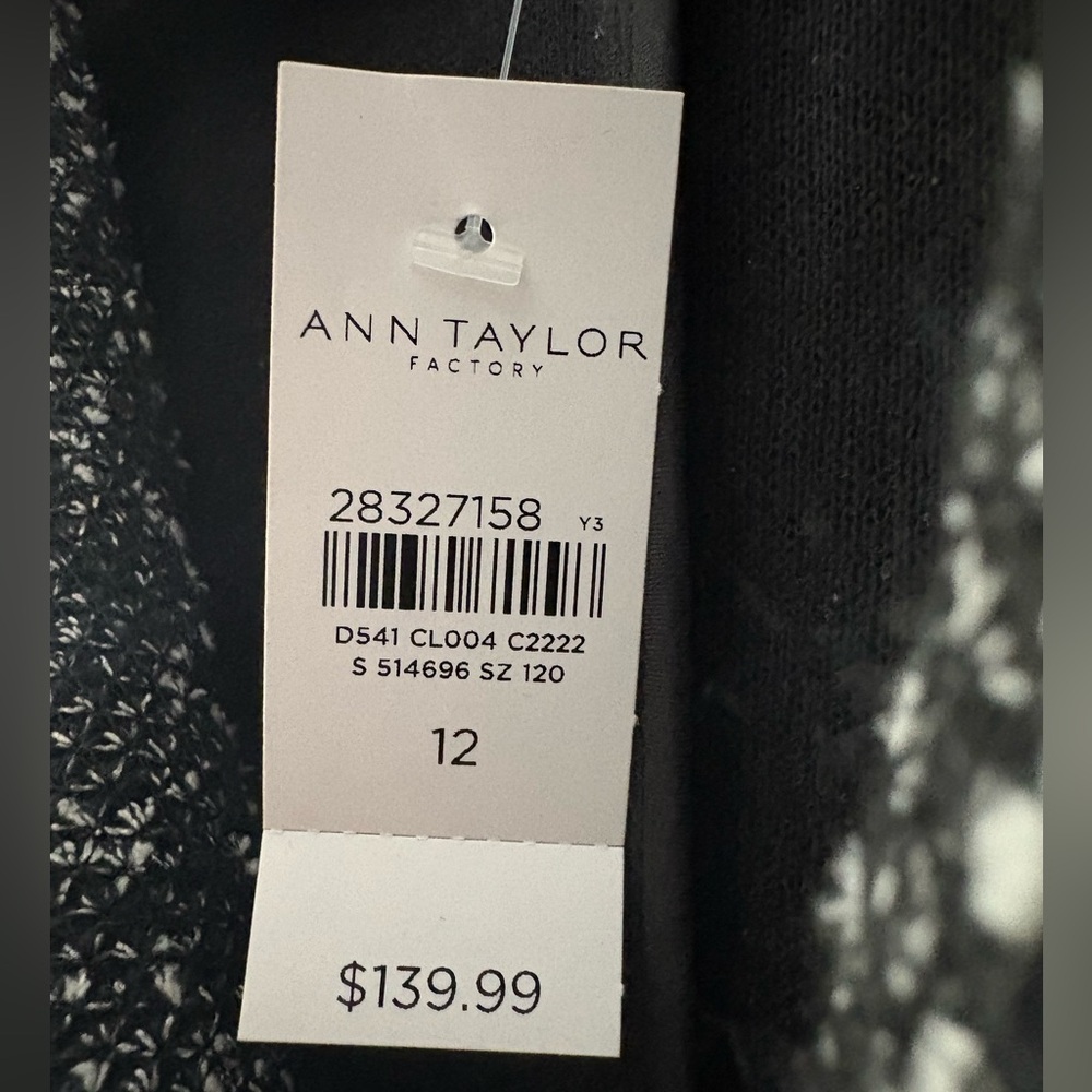 Ann Taylor NWT Black White Nubby Tweed Moto Jacket Size 12 - Picture 3 of 6